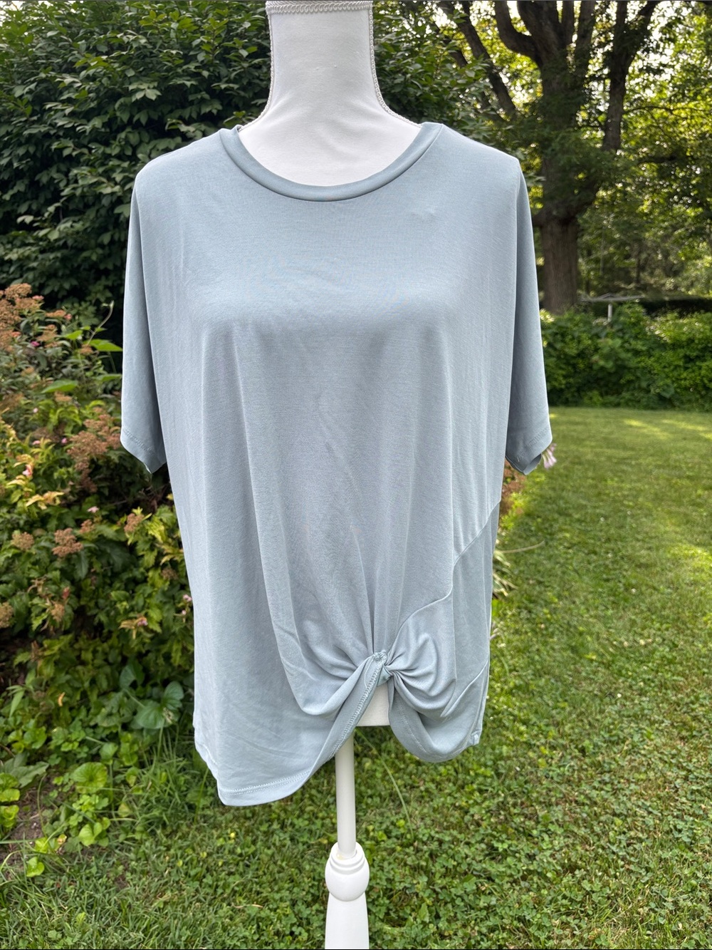 Miss Chievous Light Blue Knot-Front Short Sleeve Tee